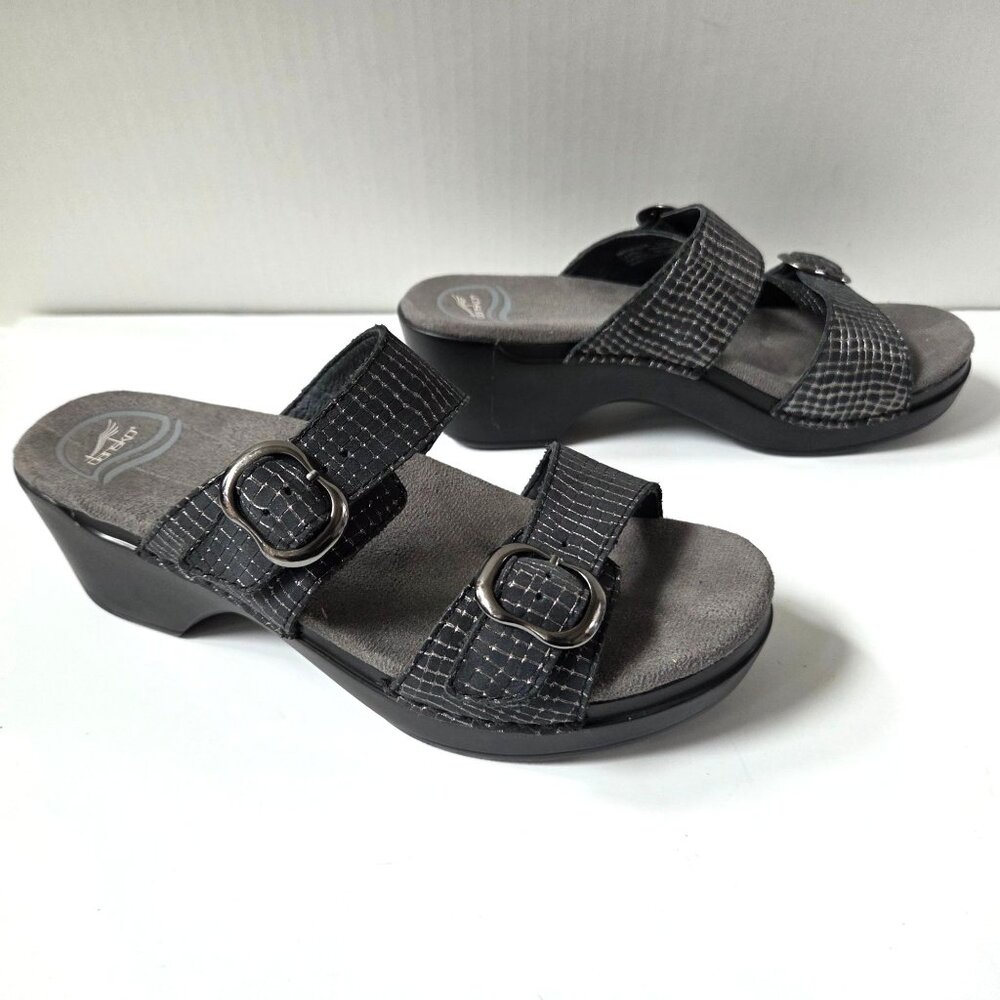 Dansko Sandals Women 38 Gray Pewter Embossed Leather Sophie Comfort Wedge 7.5 8 - Picture 7 of 13